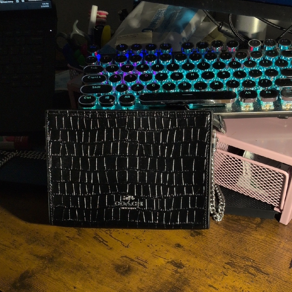 Coach Black Croc-Embossed Clutch